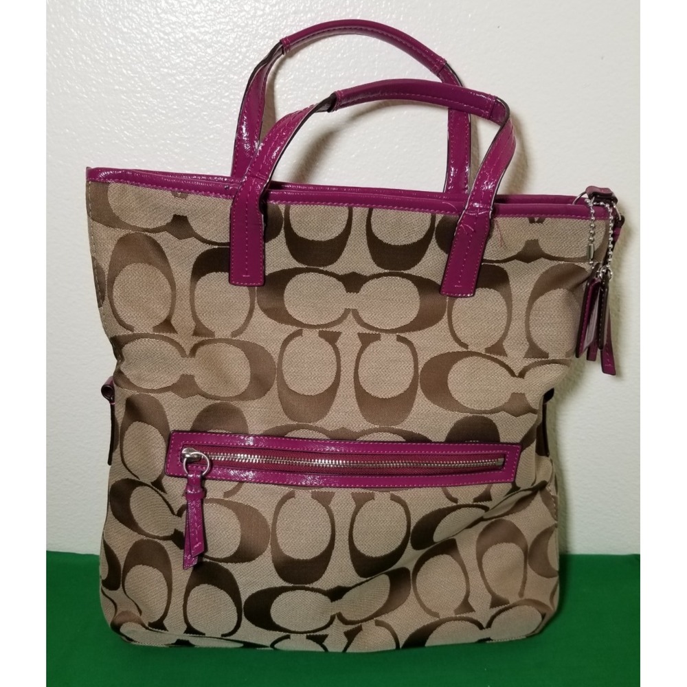Coach Signature Stripe Foldover Tote Coach Purple G1361-F23304 NO SHOULDER STRAP